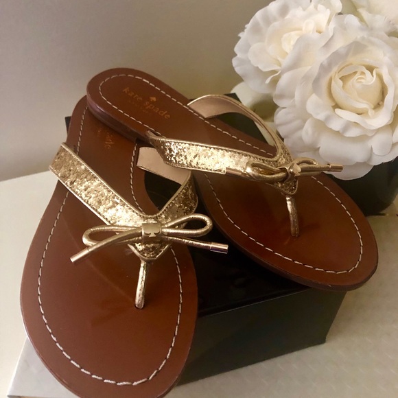 🎀NEW! Kate Spade CENA” Gold Glitter Thong Sandals - Picture 2 of 8